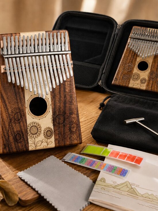 Kalimba Other - 17 Key Wooden Kalimba Sunflower Design Thumb Piano Beginner Gift Case